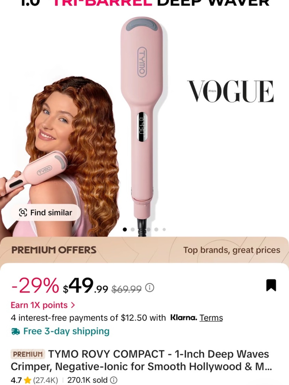 TYMO Rovy Compact 1-Inch Deep Wave Hair Crimper - Pink - Picture 2 of 7